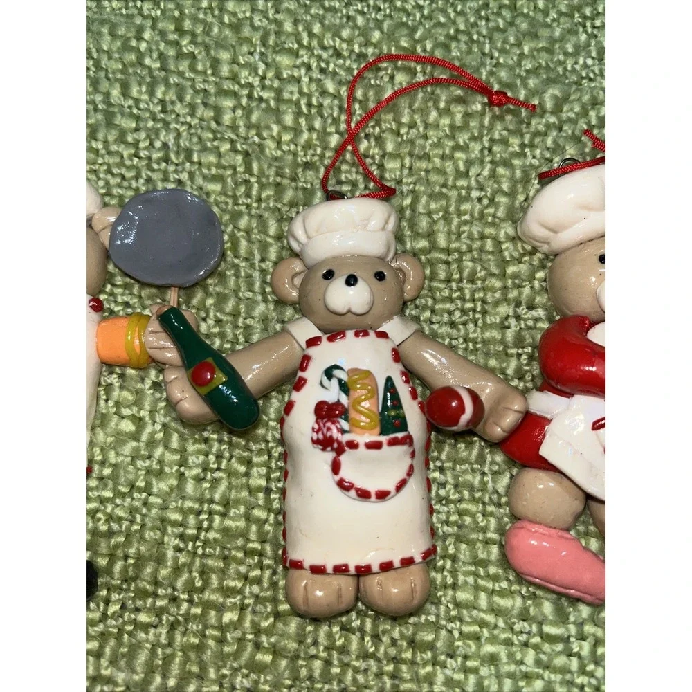 Salt dough like christmas ornament Teddy bear bakers , set of 3 , 3.5 inch  CUTE